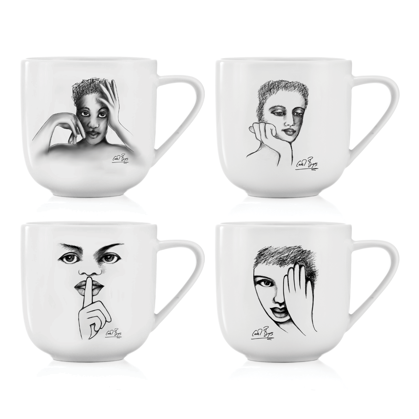Mug Set Of 4 - Modern Sketchbook Mix