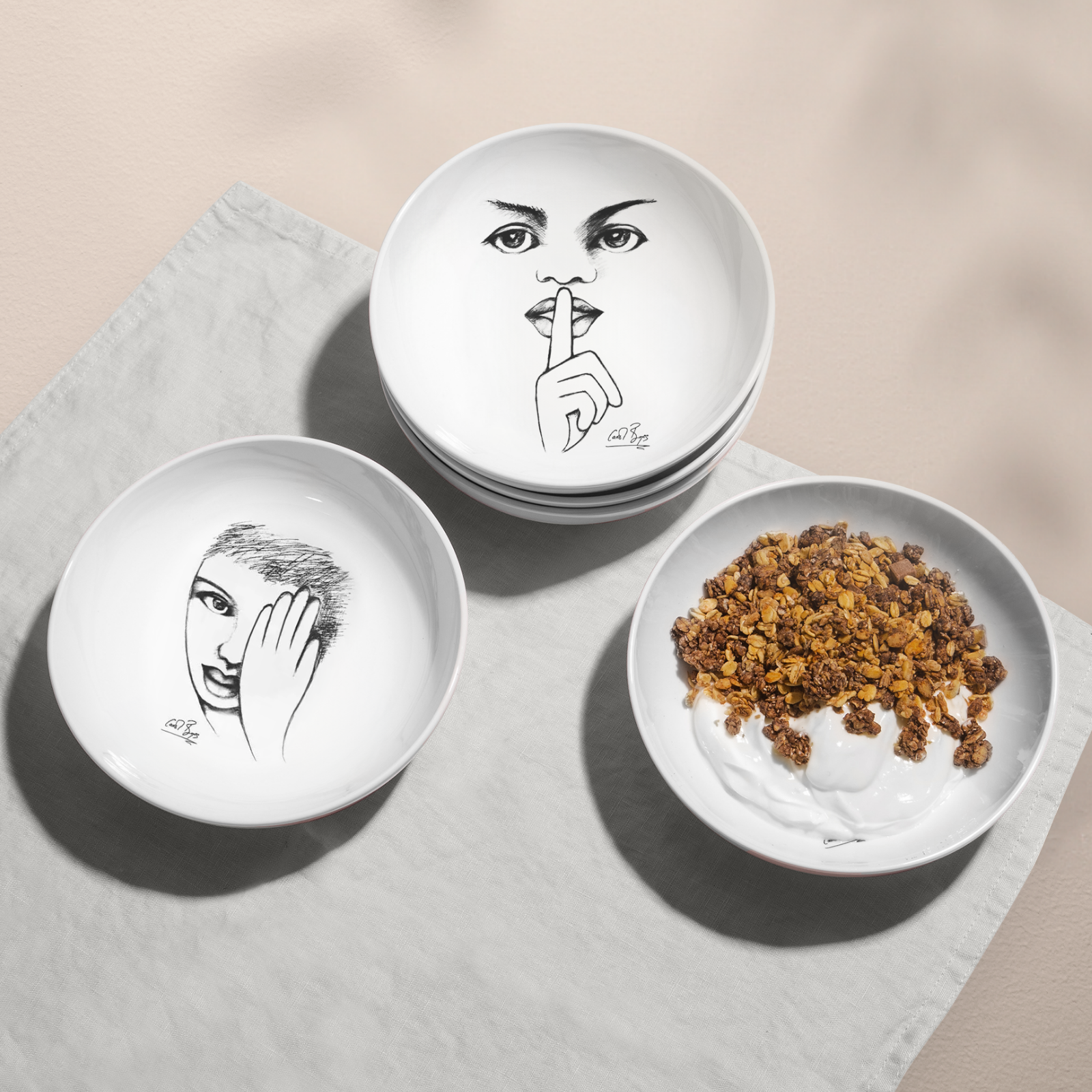 Cereal / Soup Bowl Set Of 4 - Modern Sketchbook Mix