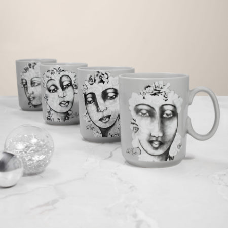 Mug Set Of 4 - Succulent Faces