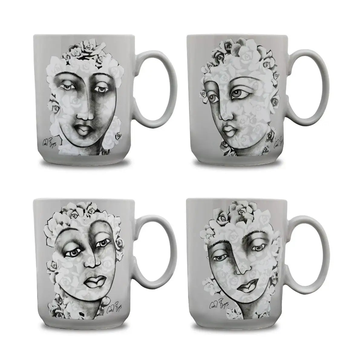 Mug Set Of 4 - Succulent Faces