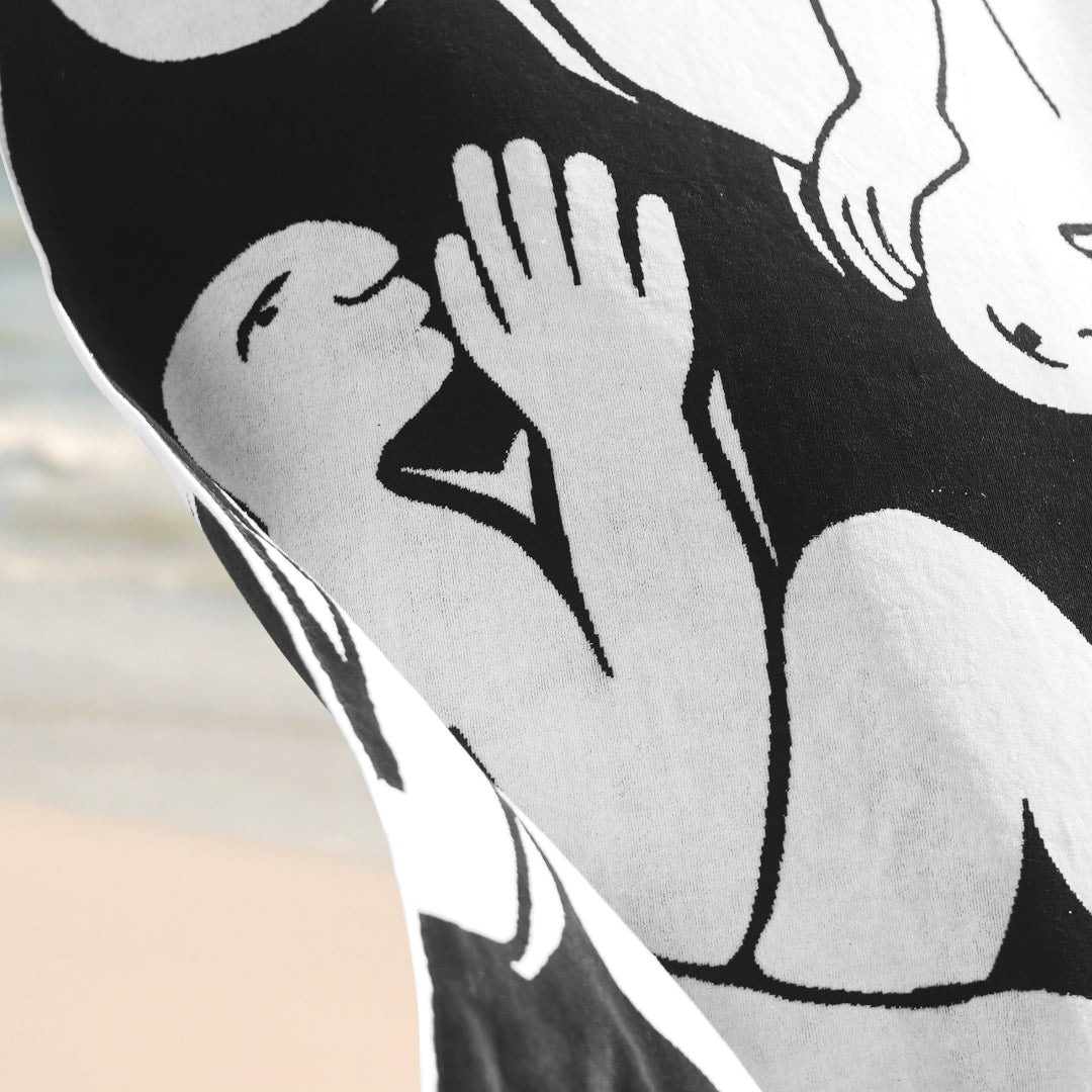 Beach Towel - Lazy Days - Black White