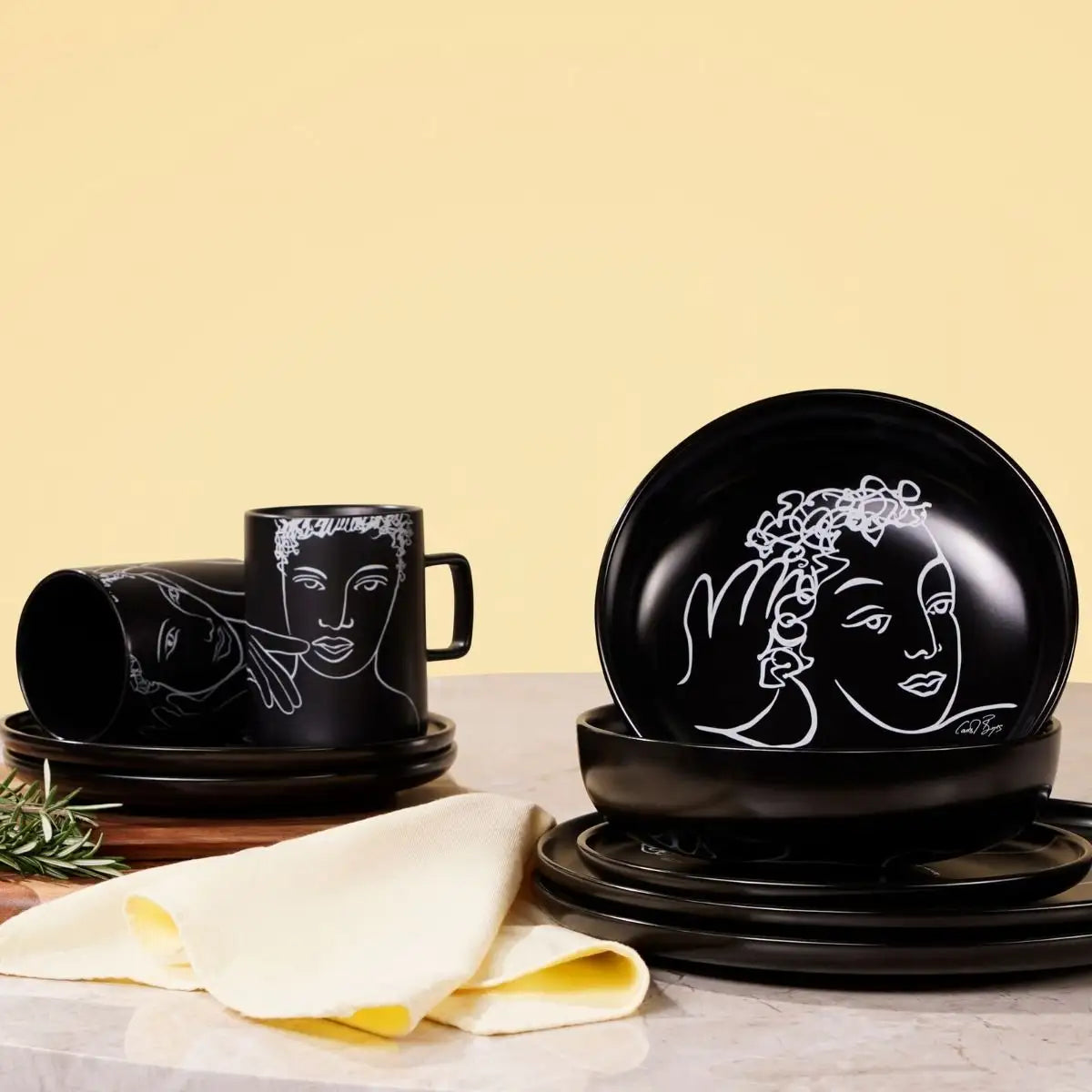 Dinnerware 12Pc Set - Sketchbook Black