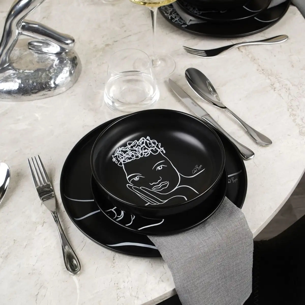 Dinnerware 12Pc Set - Sketchbook Black