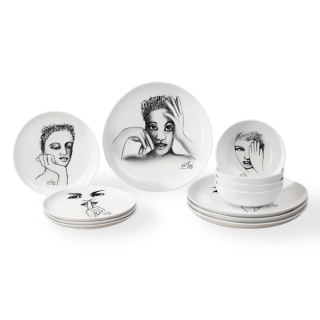 DINNERWARE 12pc SET - modern sketchbook mix